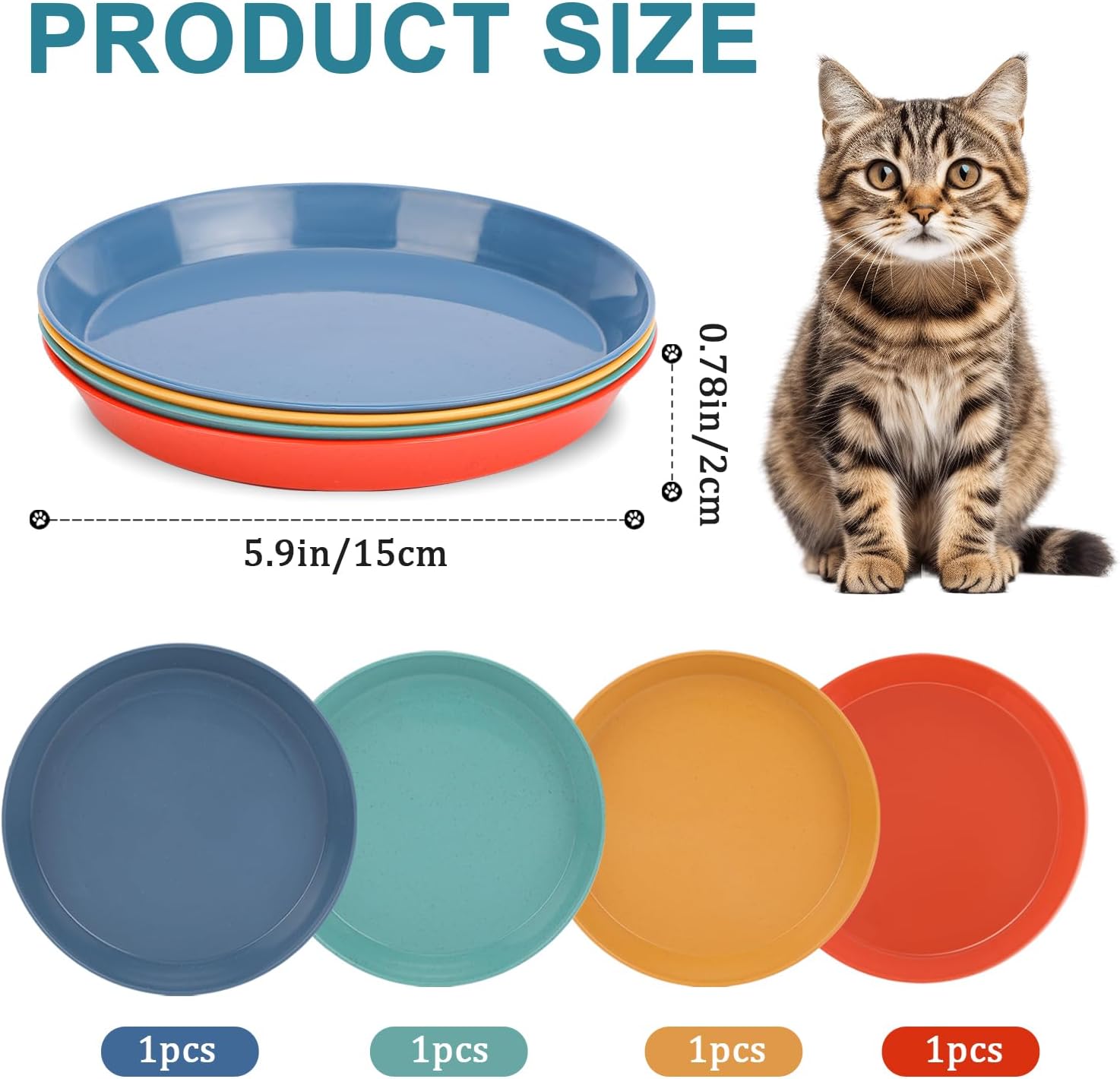 Plato de comida para gatos poco profundos, 4 unidades, comida húmeda para gatos, cuencos planos para gatos, sin fatiga, platos para comida y agua,