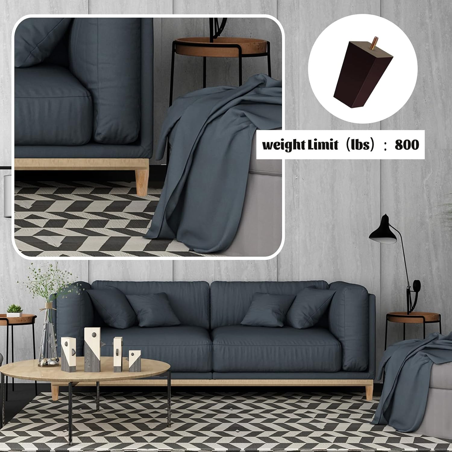 Txcucc Patas de sofá cuadradas para cama, patas de repuesto de madera de 4 pulgadas para muebles, juego de 4, marrón oscuro