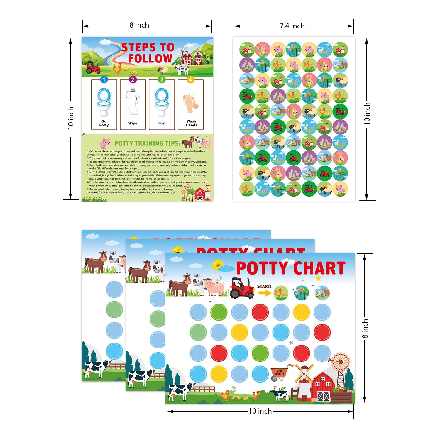 Tabla de entrenamiento para ir al baño para niños pequeños, tabla interactiva de calcomanías de granja con recompensas para niños, kit de