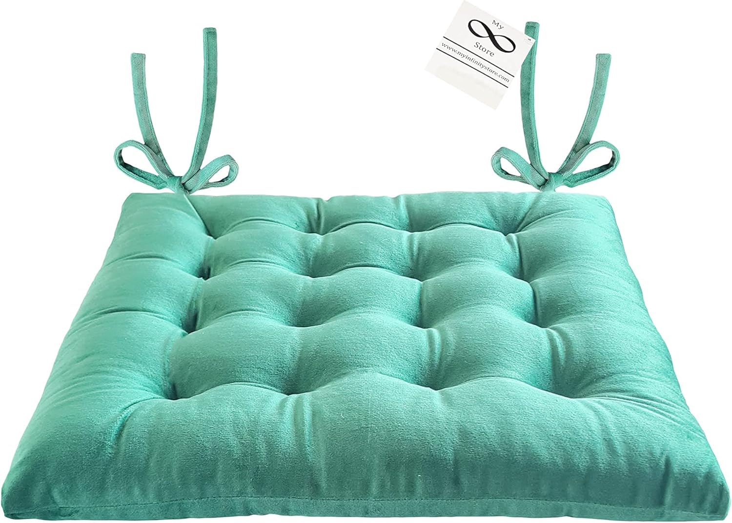 Collection 828-CHP-SQR – Cojín cuadrado para silla de felpa, para taburete de cocina, bar, comedor, duradero, reversible con lazos (verde menta, 1),