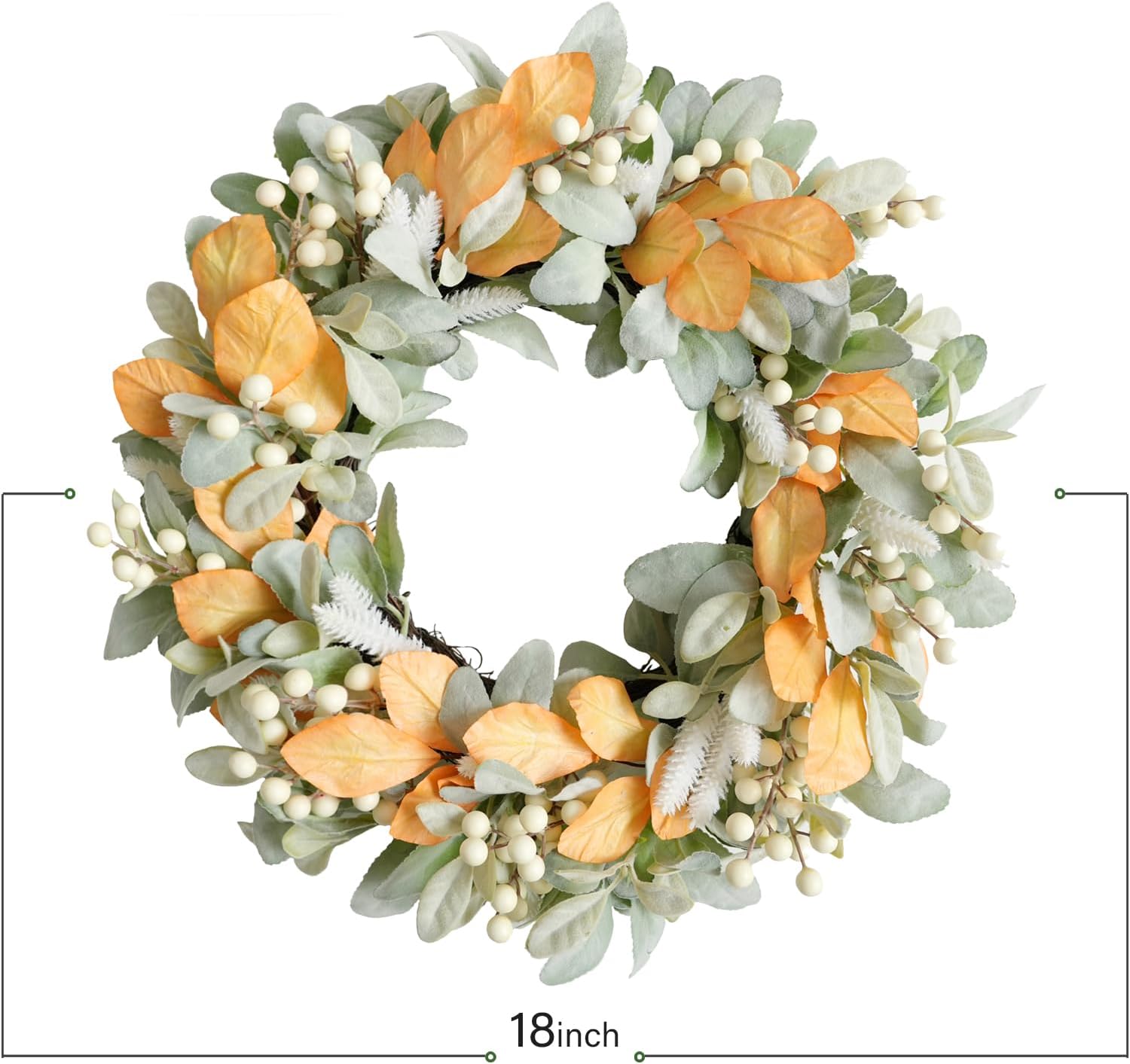 Idyllic Corona de primavera para todas las estaciones de 18 pulgadas, corona de primavera con hojas de oreja de cordero y bayas para puerta