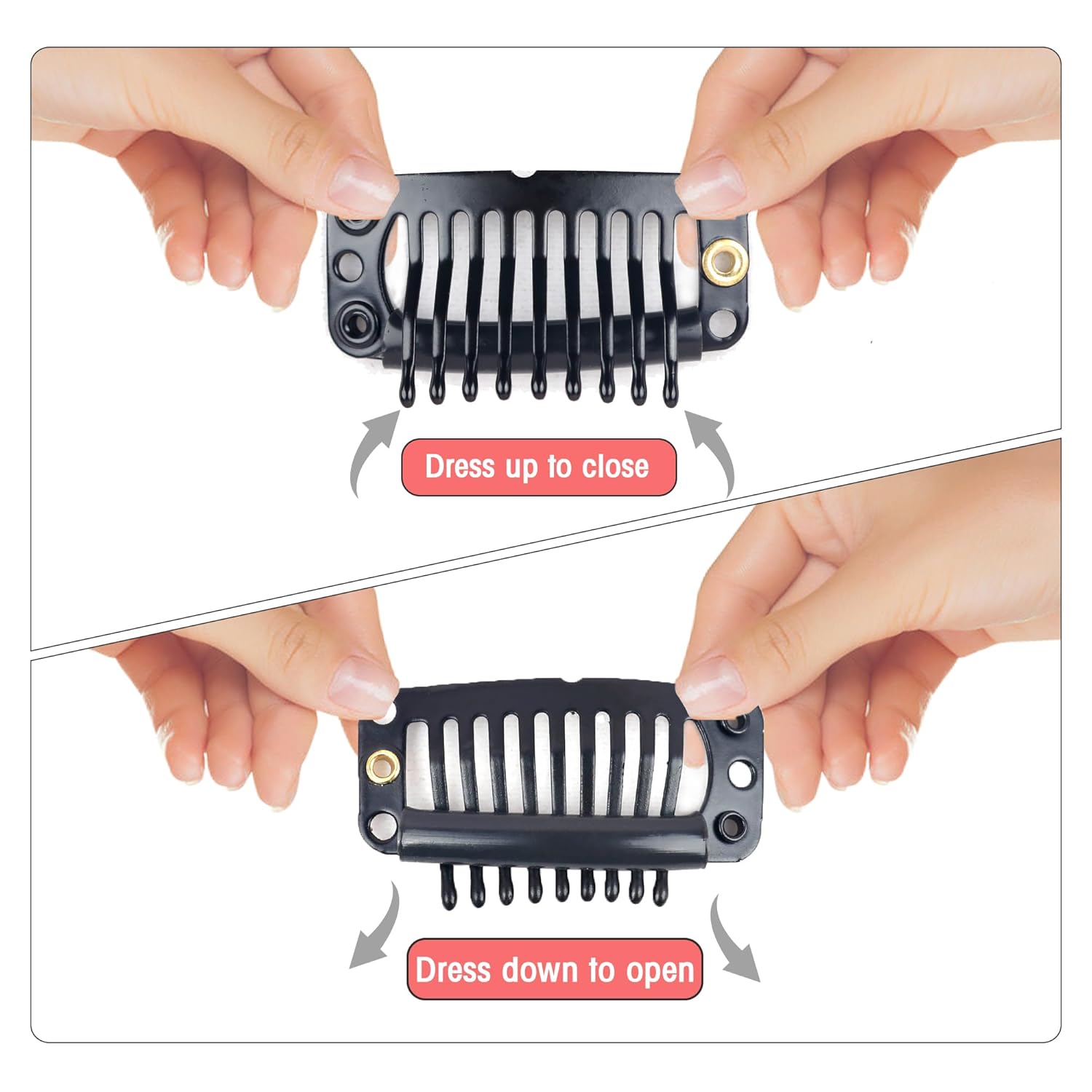 Liqusee 50 clips metálicos a presión de 9 dientes y 6 agujeros para extensiones de cabello, extensiones de cabello, clips de peluca de peine a