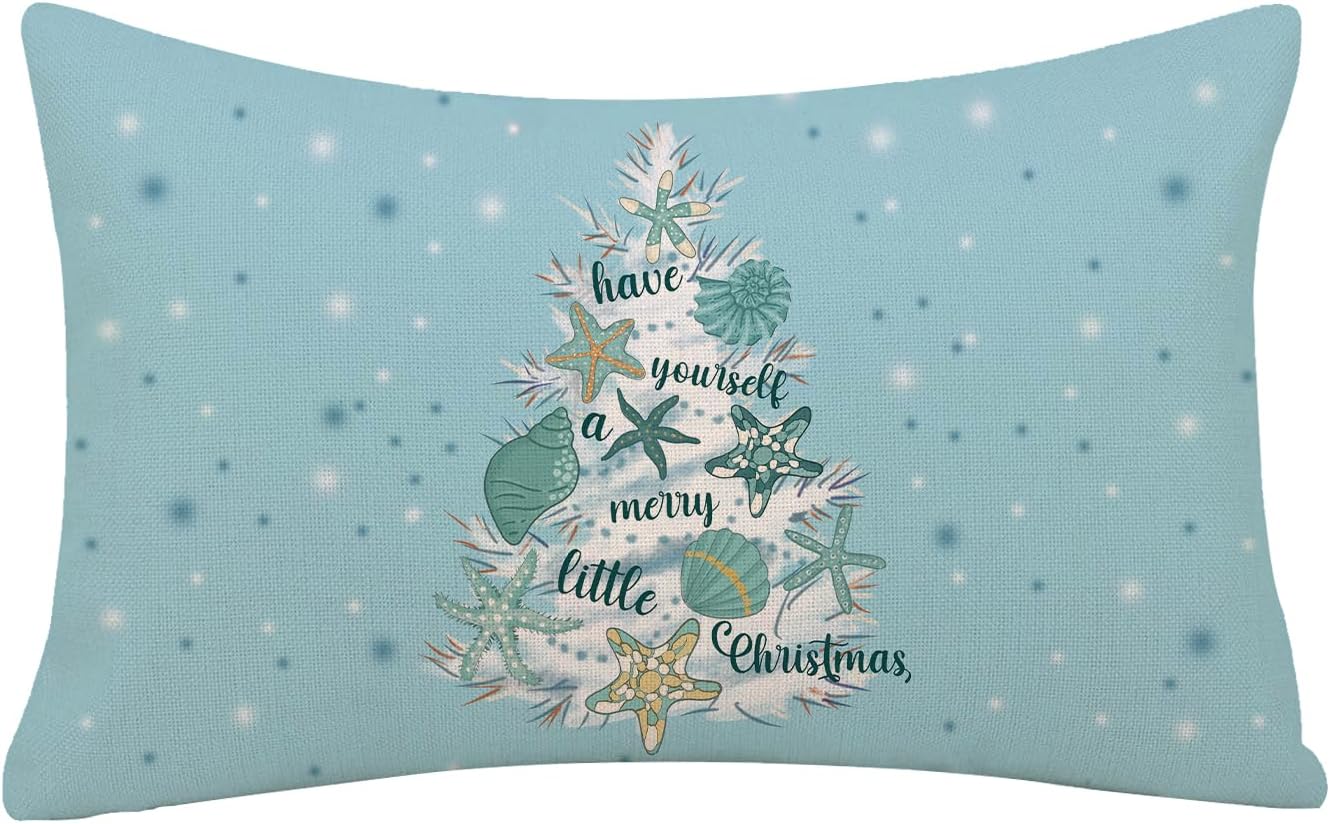 GAGEC Fundas de almohada navideñas de 12 x 20 pulgadas, diseño de estrella de mar, color azul, para decoración del hogar, sala de estar, sofá, casa
