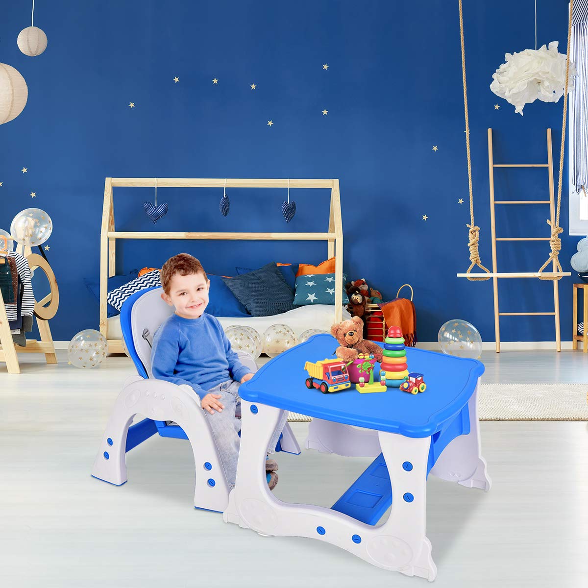 HONEY JOY Silla alta 5 en 1, silla alta convertible para bebés y niños pequeñosjuego de sillas de mesaasiento elevadorsilla para niños pequeños con