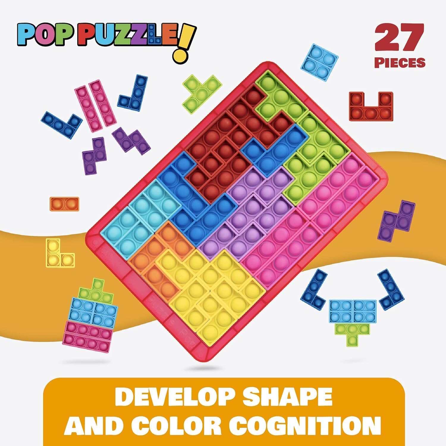 SHEGATO Juguetes para ansiedad Push It Pop, juguete sensorial de burbujas, juguetes para ansiedad Poppits Jigsaw Fidget, tablero de juego de bloque