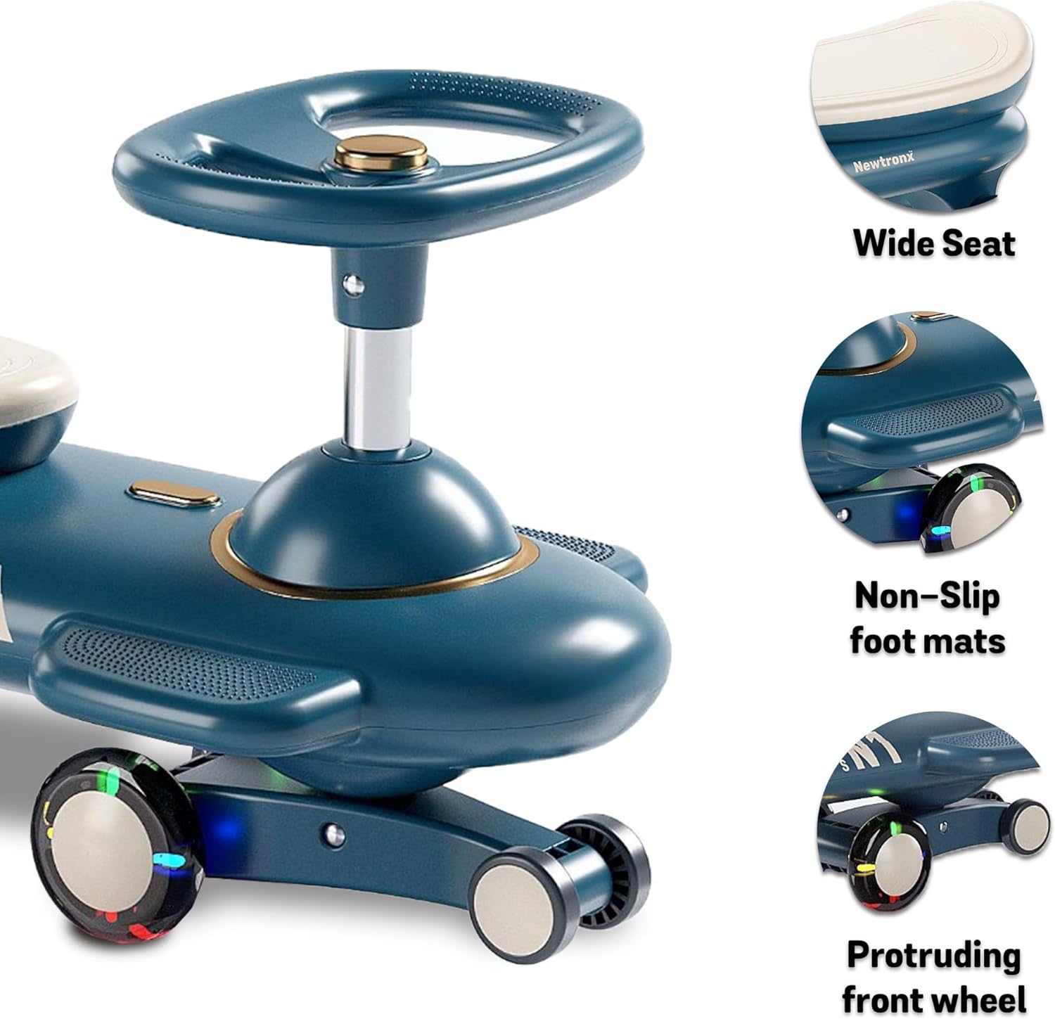 Newtronx N1 Wiggle Car para niños, auto oscilante, juguete de montar con ruedas LED intermitentes, sin baterías, utiliza giro, giro, movimiento de