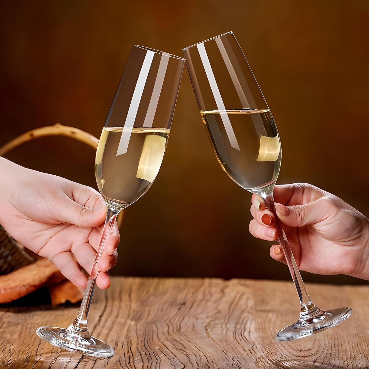 ACHEER Juego de copas de champán de cristal con clase de 4 a 7 onzas, copas de champán sopladas a mano, elegantes flautas, caja de regalo, para