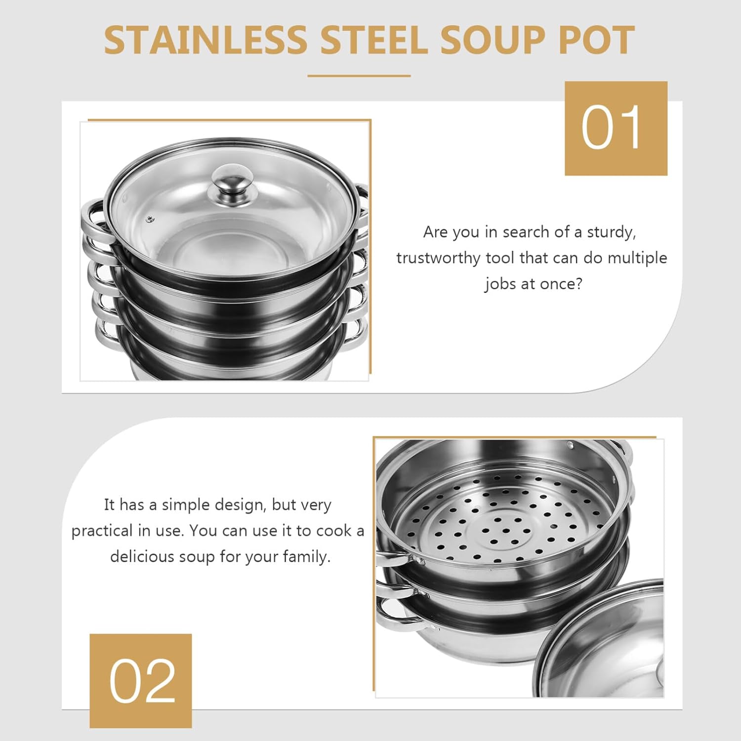 Angoily Vaporizador de alimentos Verduras asiáticas Olla grande Olla de sopa grande Ollas Utensilios de cocina Juegos de vapor para cocinar