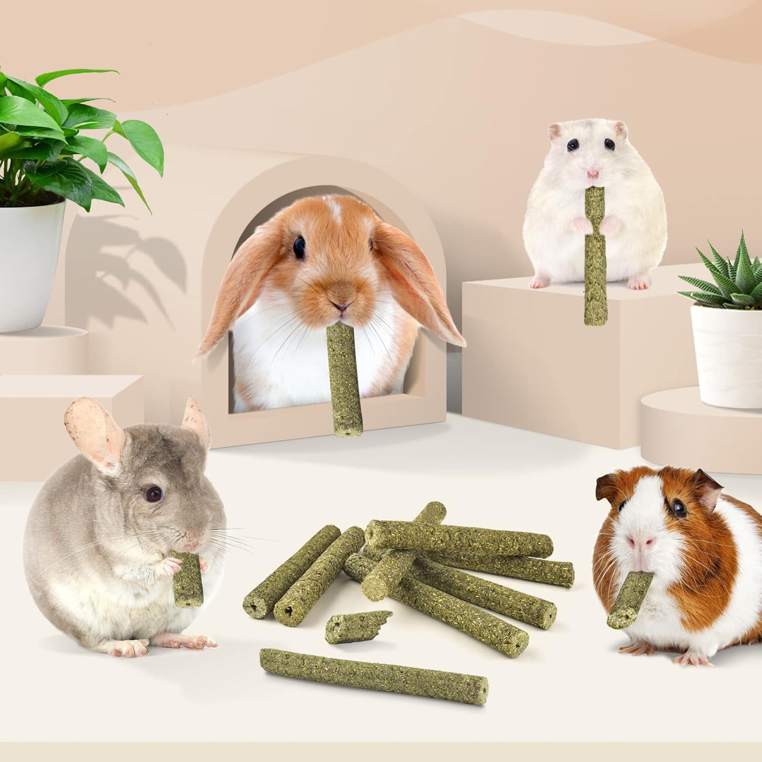 Bissap 114 palitos de heno Timothy para conejos, hierba de Timothy natural, dientes molares, juguetes masticables para conejos, chinchillas,