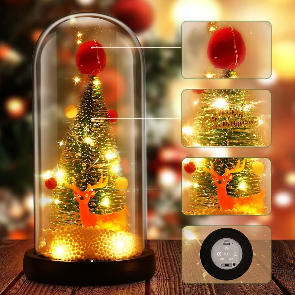 Pgttzpoly Árbol de Navidad LED en cúpula de cristal, árbol de Navidad en cúpula de cristal con cadena de luces LED para niños o mujeres en Navidad,