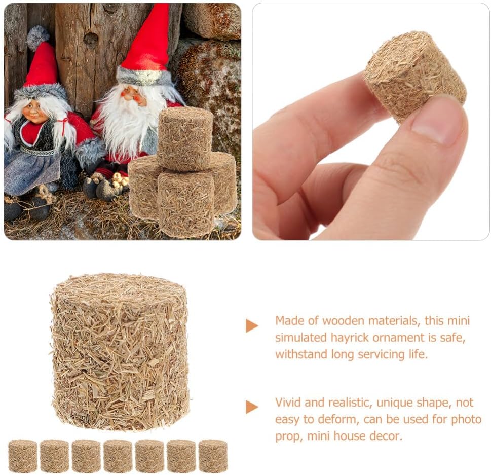 Toyvian 8 piezas de mini pacas de heno de imitación de otoño para decoración de cosecha, pequeña decoración decorativa de Hayrick estireno nieve