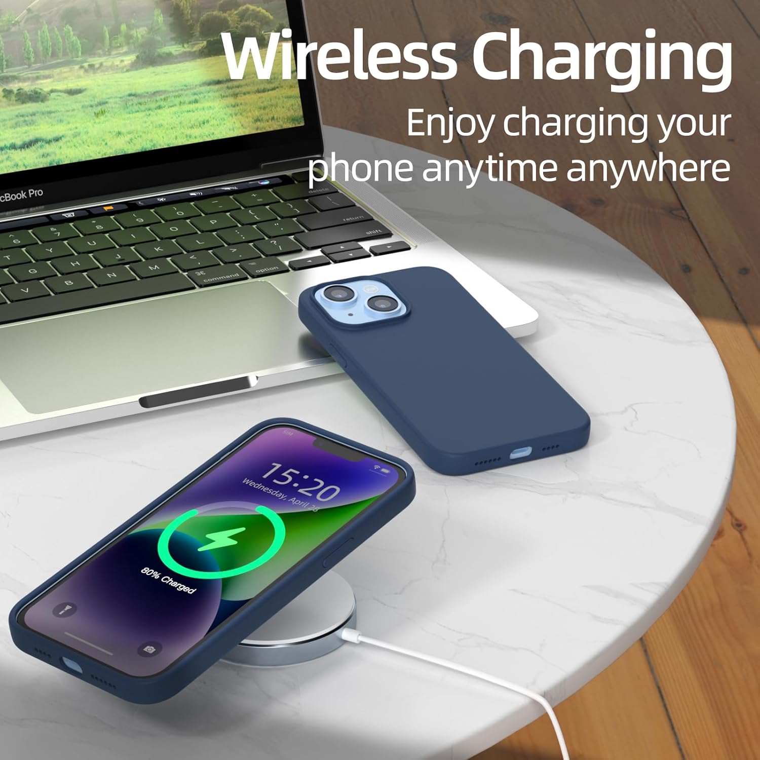 JOOSKO Funda para iPhone 14 Plus, funda de silicona líquida, forro de microfibra suave antiarañazos, protección de cuerpo completo de grado militar,