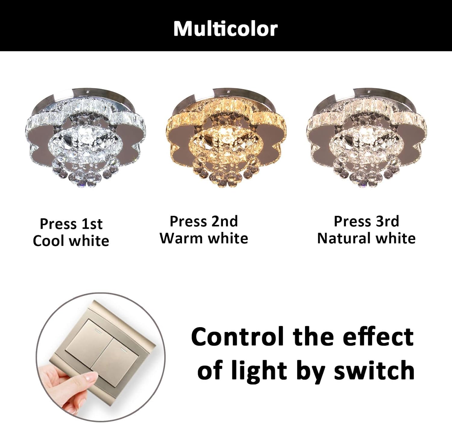 Finktonglan Candelabro LED de cristal moderno de 16 pulgadas, lámpara de techo de montaje empotrado, lámpara de comedor de flores para sala de
