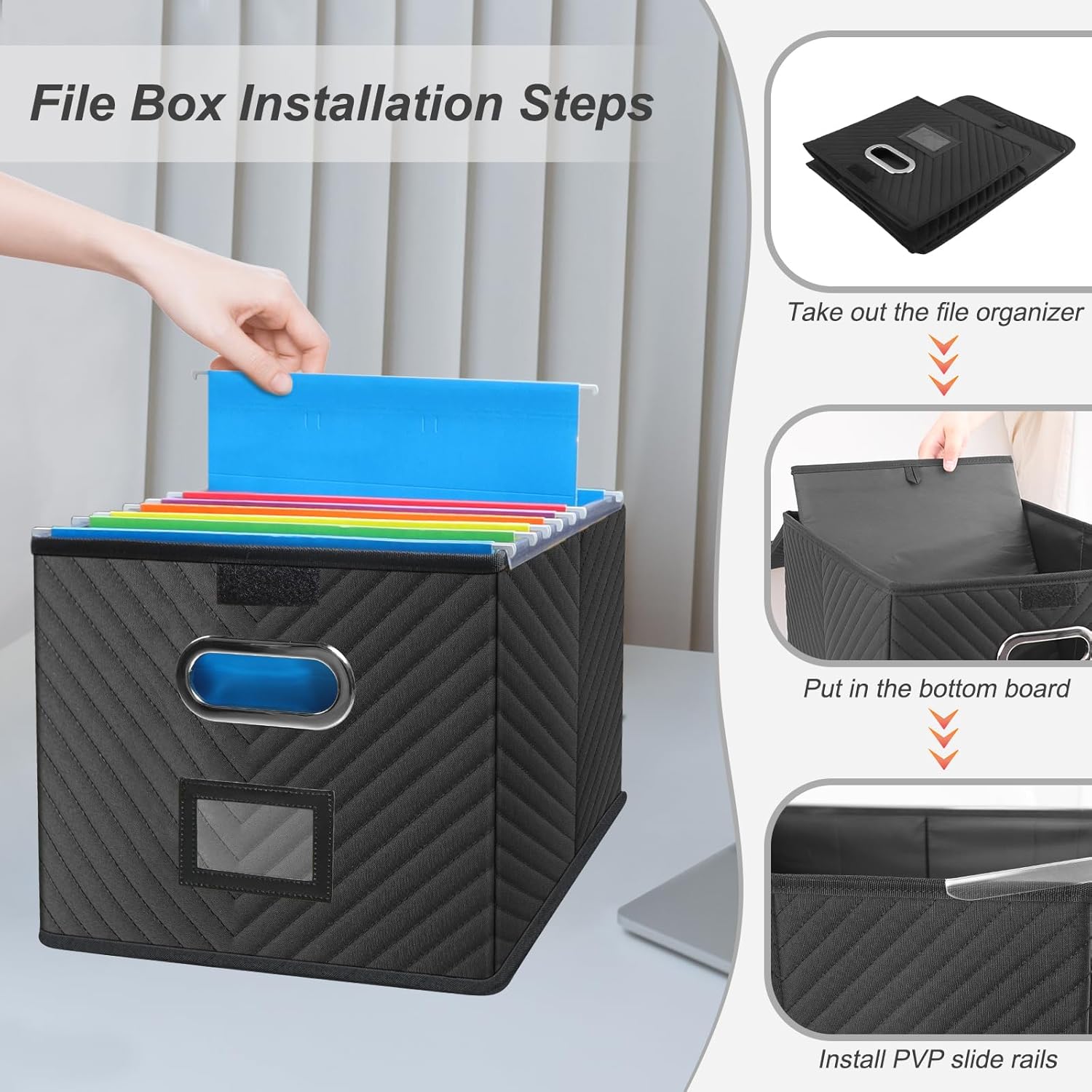 Caja organizadora de archivos con tapa, caja de archivos portátil para colgar carpetas de archivos, caja organizadora para almacenamiento de