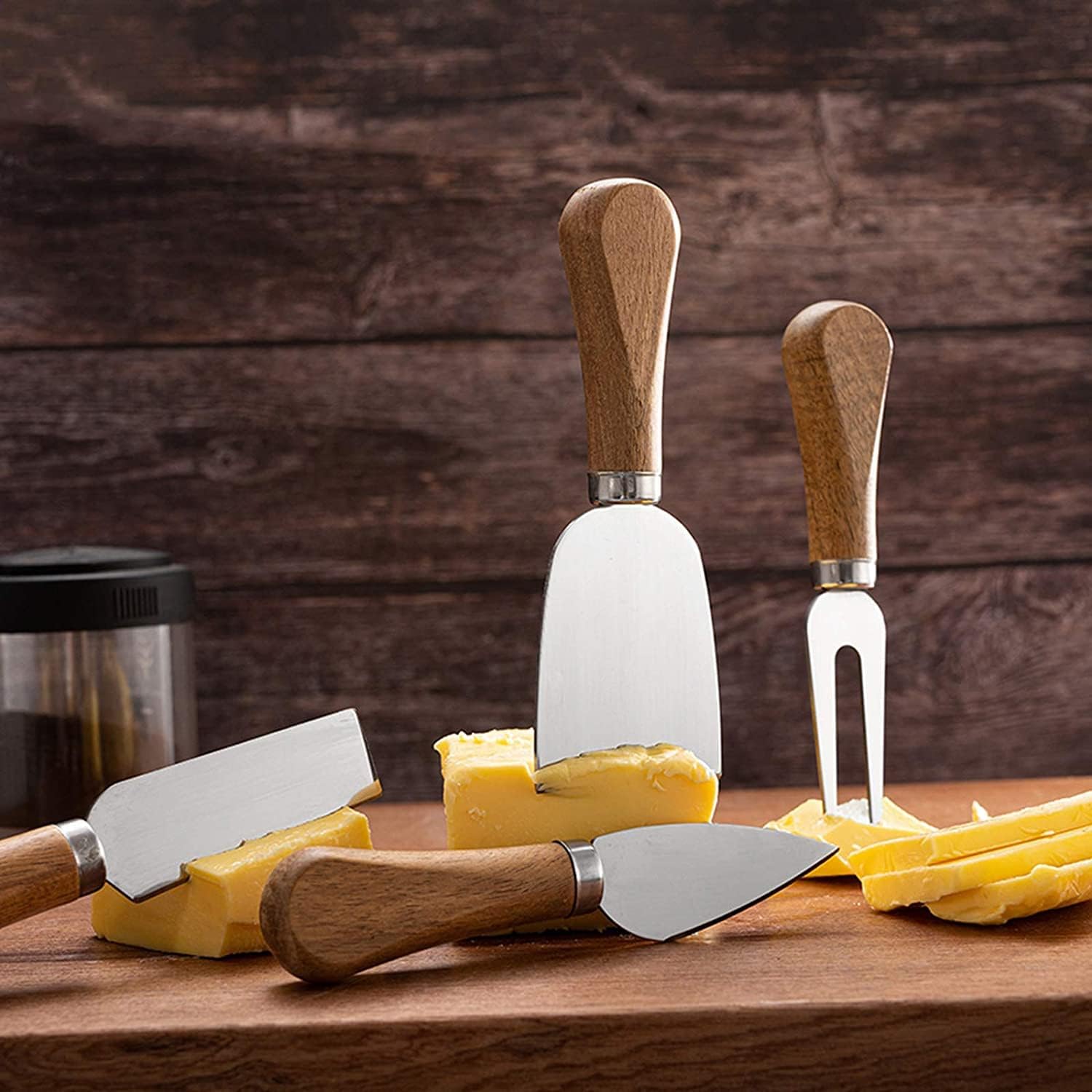 Juego de cuchillos de queso con mango de madera, mini cuchillo de acero inoxidable para embutidos y queso, perfecto para cortar queso y cortador de