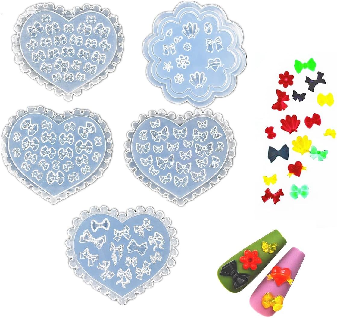 Paquete de 5 moldes de silicona 3D para arte de uñas, moldes decorativos de flores pequeñas para decoración de uñas, moldes de resina para manicura