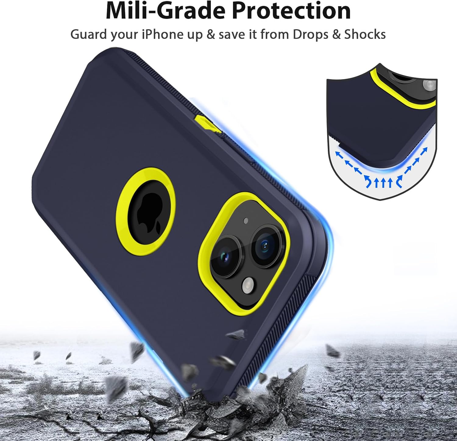 Jiunai Funda para iPhone 15, resistente, protección militar contra caídas, 2 en 1, sin pantalla, de doble capa, a prueba de golpes, resistente, a