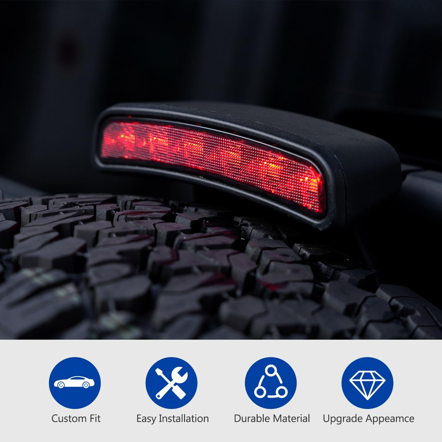 HAKA TOUGH Tercera luz LED de freno para Ford Bronco 2021-2023, accesorios de luz de freno negra ahumada para neumático de repuesto Bronco de 4