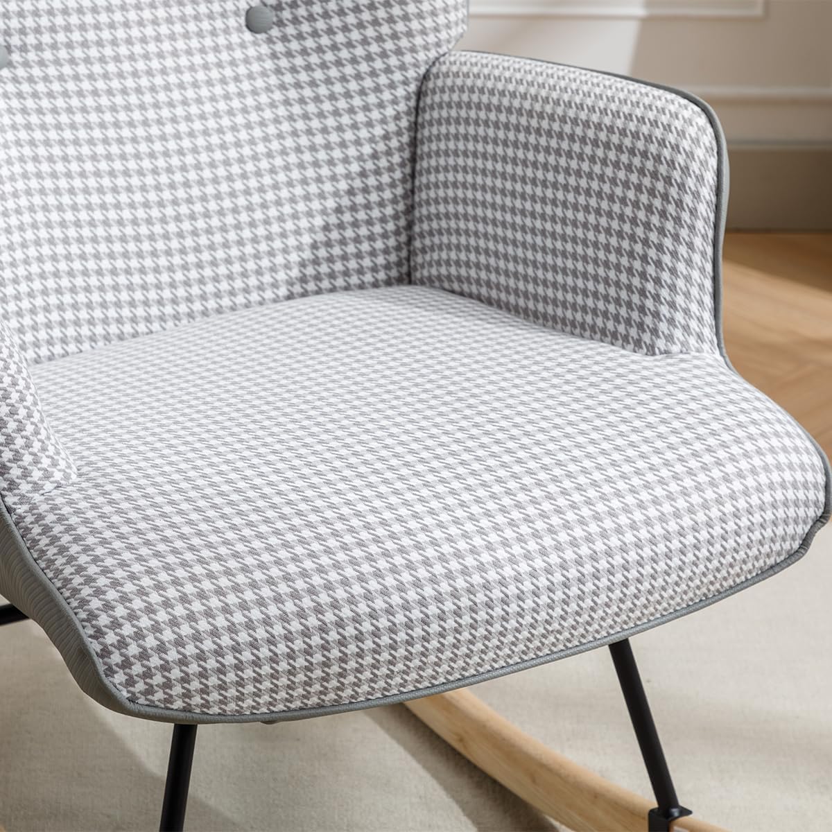 Mecedora para guardería, cómoda mecedora con respaldo de ala con pata de gallo suave y tela de cuero, silla reclinable para sala de estar,
