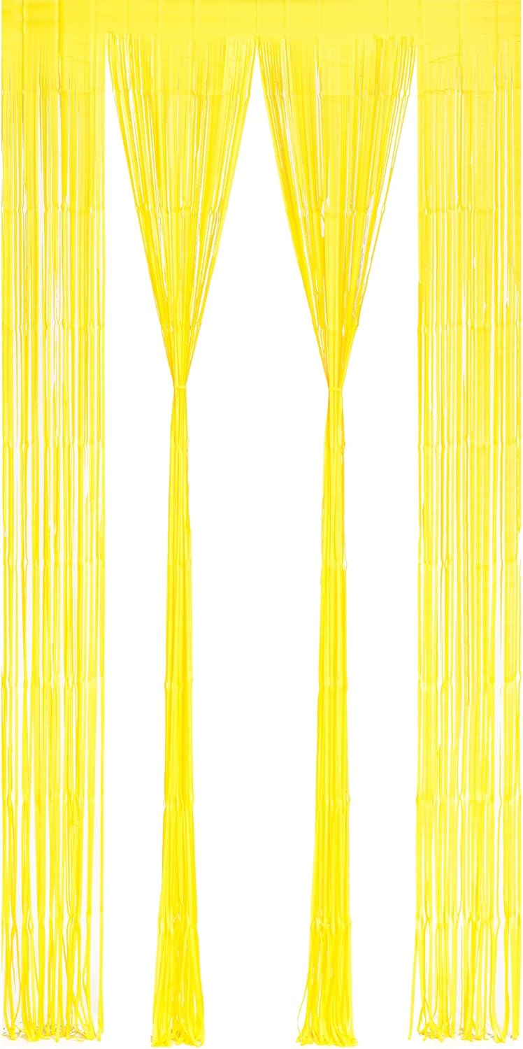 BRAVESHINE Telón de fondo de cortina de flecos de papel de aluminio, paquete de 2 cortinas de oropel amarillo para cabina de fotos, serpentinas para