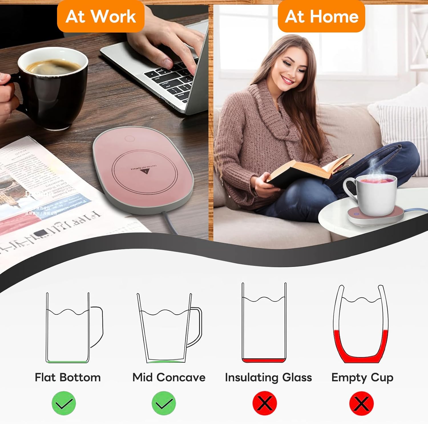 Calentador de café para escritorio, calentador de taza rosa, té caliente, leche, agua, bebida, calentador de escritorio, placa eléctrica con apagado