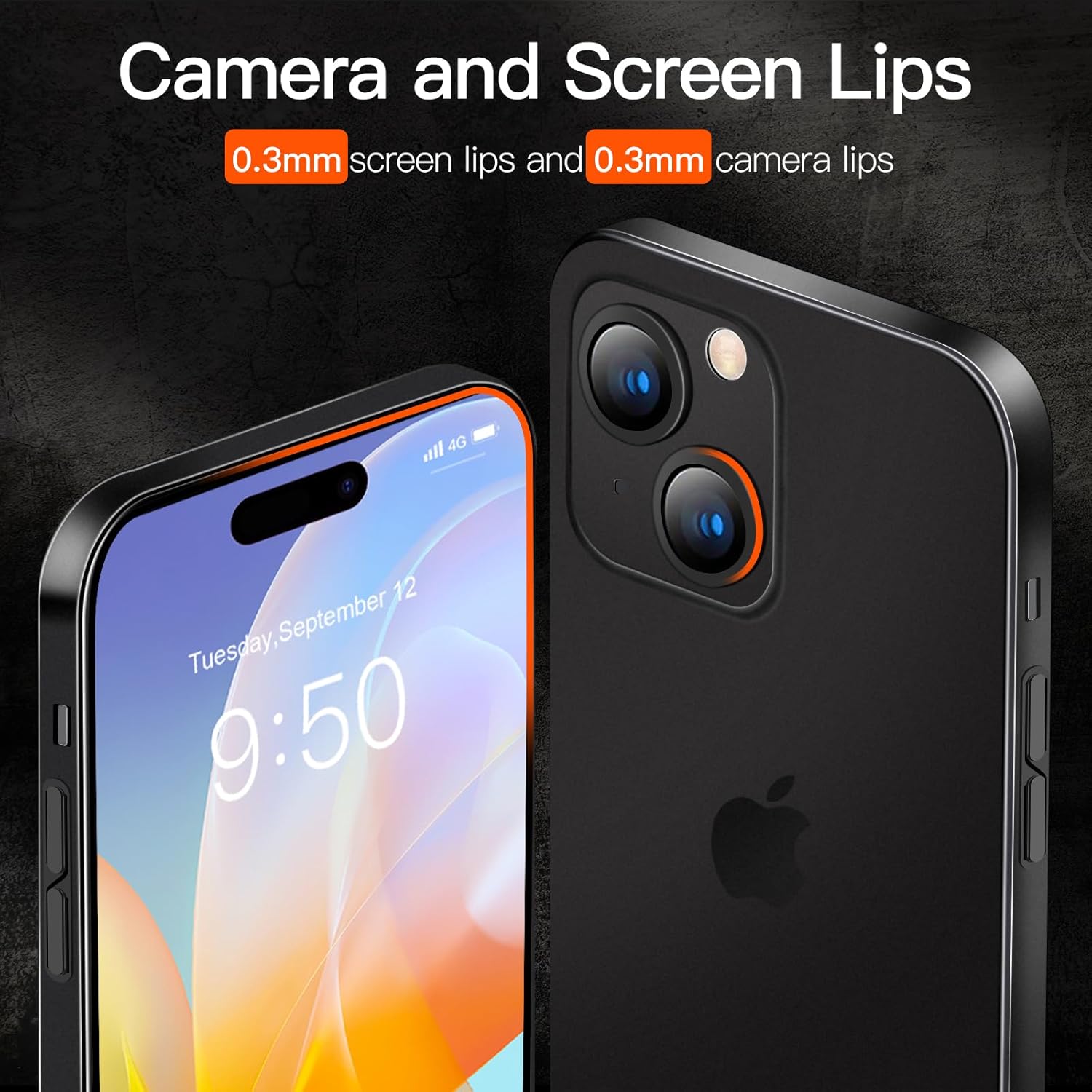 Dataroad – Funda delgada para iPhone 15 de 0.008 in, 6.1 pulgadas, con 2 protectores de pantalla de vidrio templado, translúcido que se ajusta a la