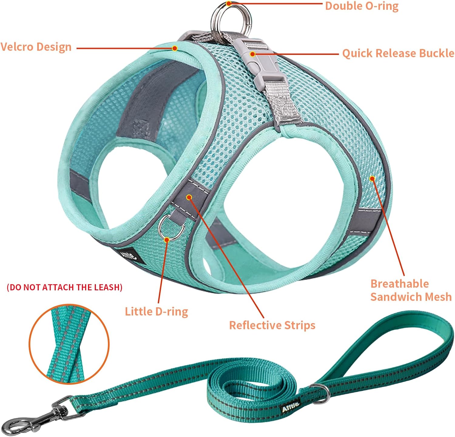 AIITLE Juego de arnés y correa para perro sin tirones, arnés ajustable para perro con chaleco acolchado para todo tipo de clima, correa para perro