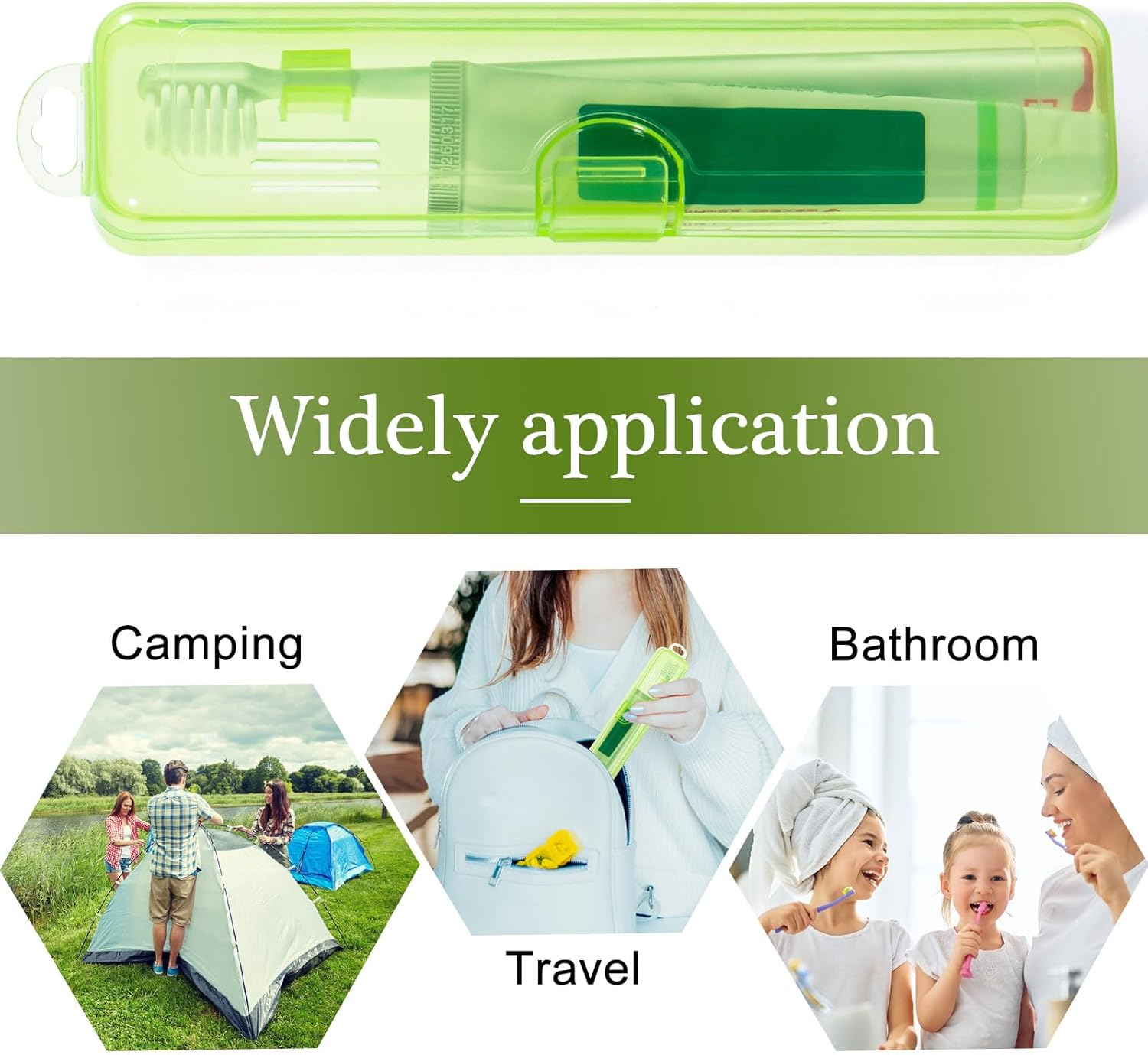 Paquete de 2 fundas para cepillos de dientes, estuche de viaje para cepillos de dientes verde transparente, tamaño de viaje, soporte de plástico