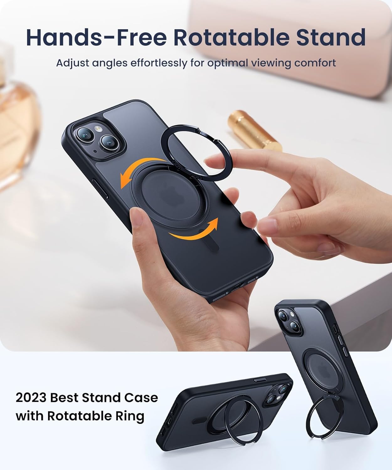Danmus Funda para iPhone 15 Plus compatible con MagSafe protección militar contra caídas de 12 pies Funda magnética con soporte de anillo de 360