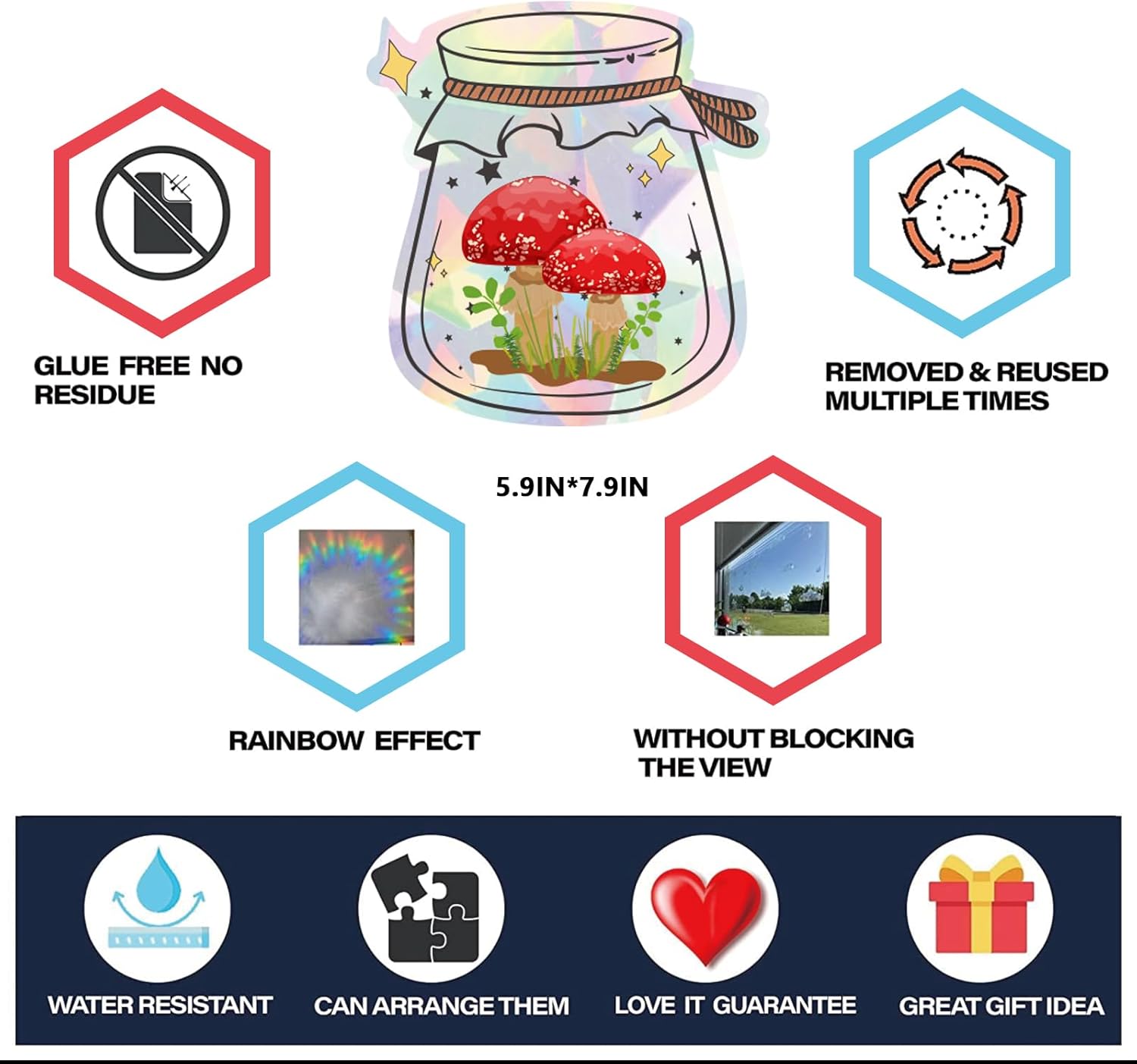 AHANDMAKER 4 adhesivos láser para ventana, adhesivos estáticos, patrón de frascos de hongos, calcomanías electrostáticas para ventana, calcomanías