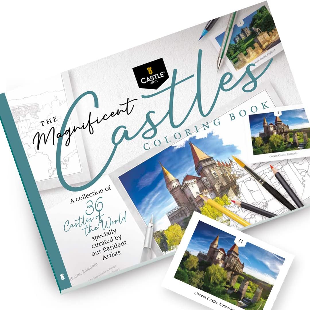 Castle Arts Castles – Libro para colorear  36 impresionantes castillos curados por artistas internos para enfocar la mente  con guía de referencia
