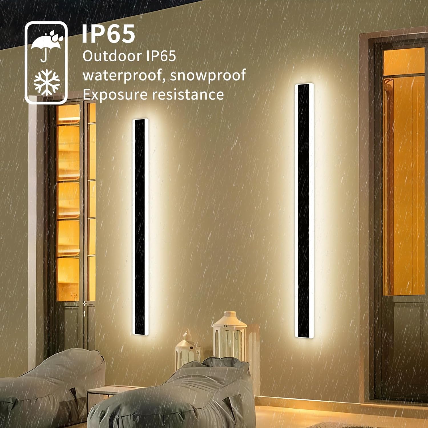 Daoseolo Moderno aplique de pared LED de 47 pulgadas, aplique de pared impermeable IP65 con 3 modos de iluminación (3000 K4500 K6000 K), aplique de