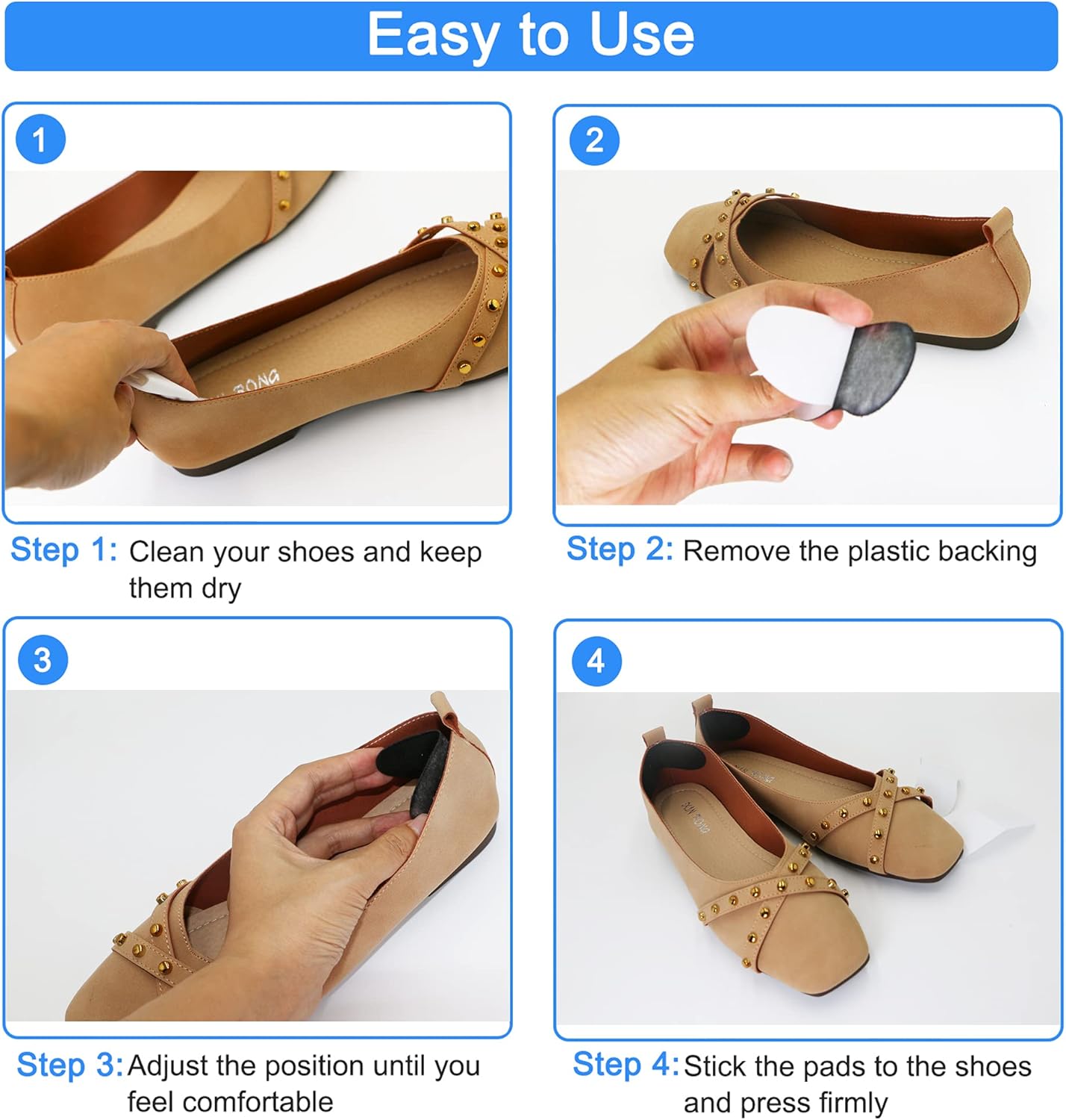 6 pares de empuñaduras de talón de microgamuza súper cómodas, forros de talón autoadhesivos para zapatos grandes, zapatos sueltos y alivio del dolor