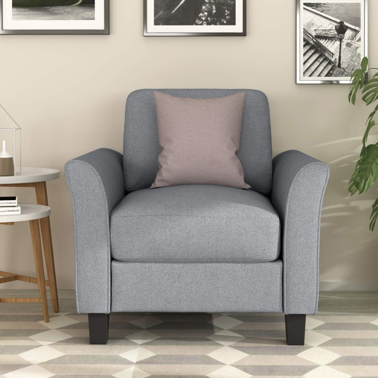 Harper&Bright Designs – Juego de sofá tapizado de tela de lino para sala de estar (asiento individual, gris)