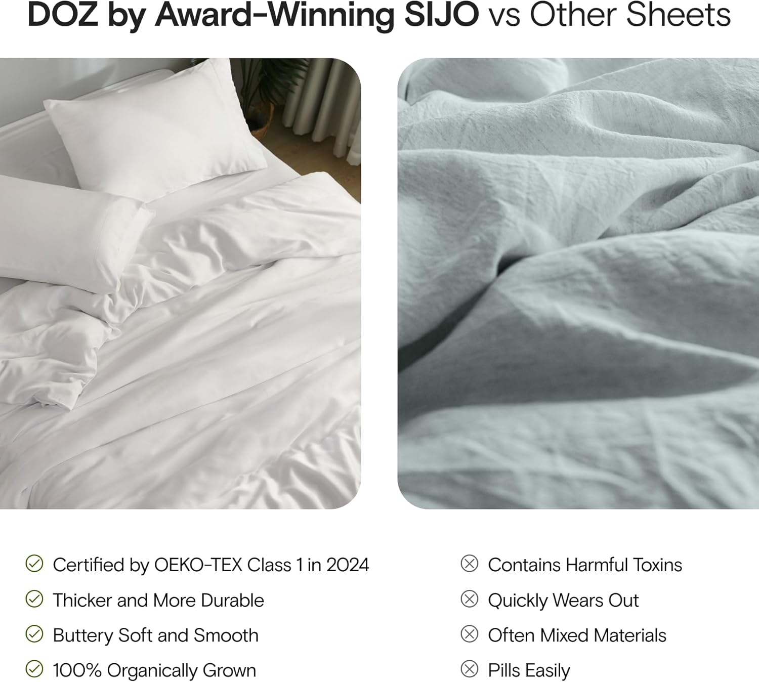 DOZ – Juego de sábanas con alto número de ozyd y bolsillos profundos, 100% viscosa derivada del bambú, 4 piezas, 2 fundas de almohada, 1 sábana