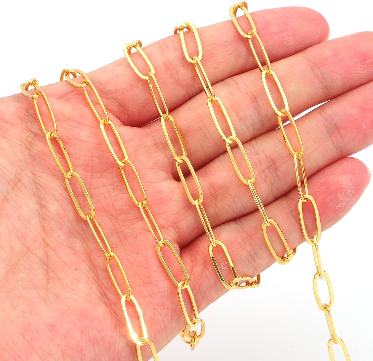 BEADIA Cadenas O ovaladas chapadas en oro de 18 quilates 0.197 in 3.3 ft para hallazgos de fabricación de joyas