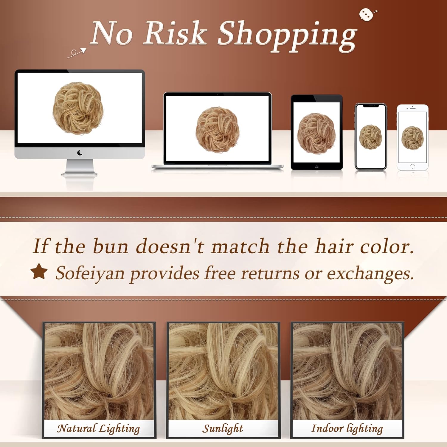 SOFEIYAN Extensiones de cabello ondulado y rizado con clip de garra, extensiones de cabello sintético despeinado para mujer, color marrón claro