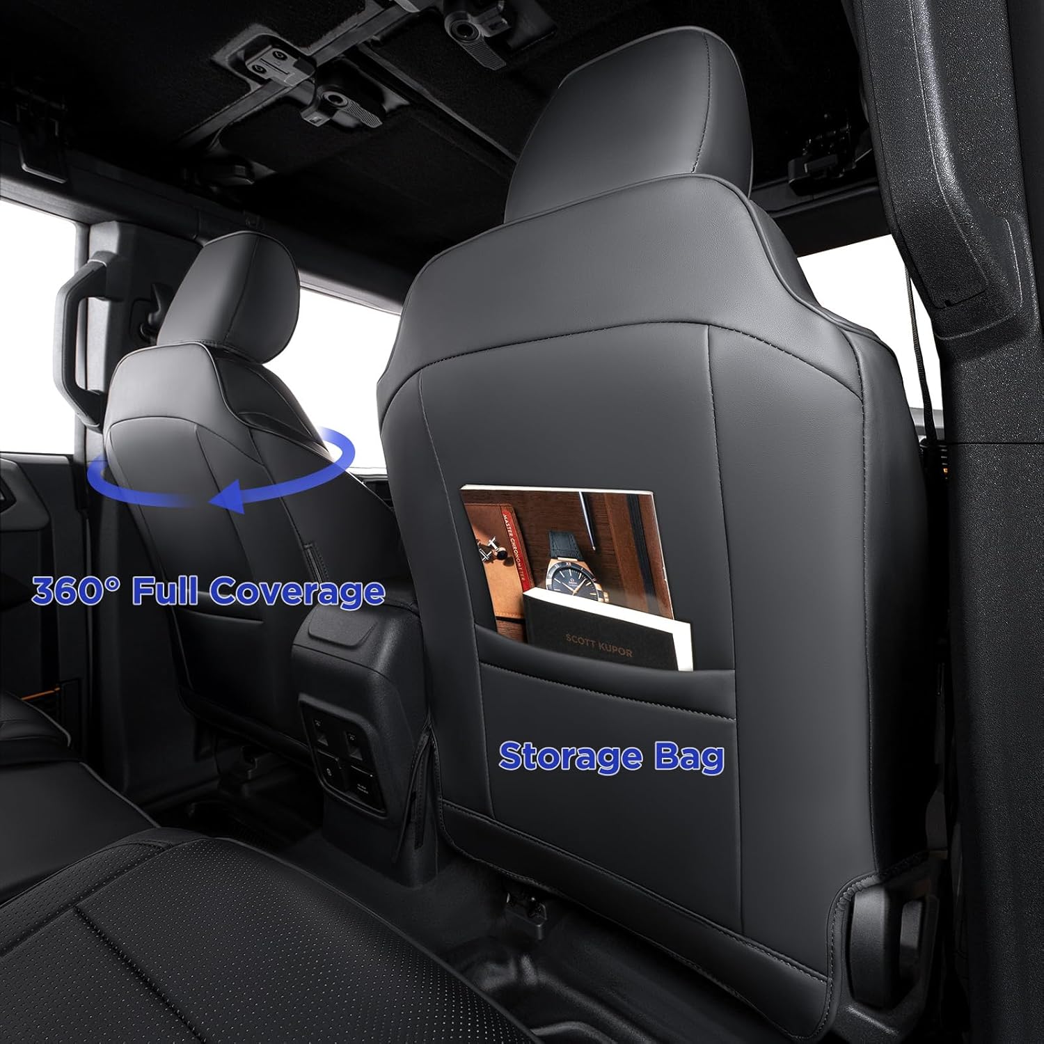 BAMACAR Fundas de asiento para Ford Bronco 2023 2022 2021 (solo 4 puertas) de cuero impermeable negro de fibra para fundas de asiento Bronco 2023