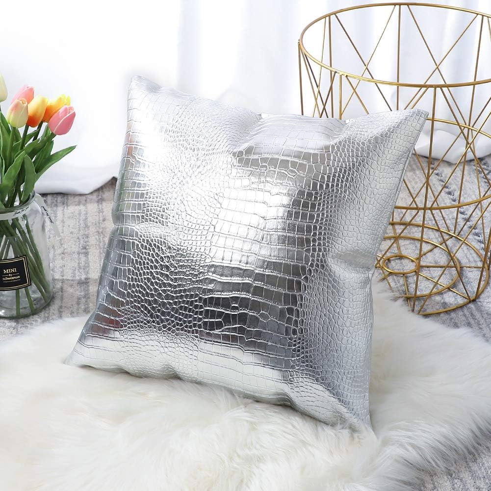 Artscope Fundas de almohada para sofá, decoración del hogar, cocodrilo teñido liso, piel sintética, ambos lados, 16 x 16 pulgadas, 15.7 x 15.7 in