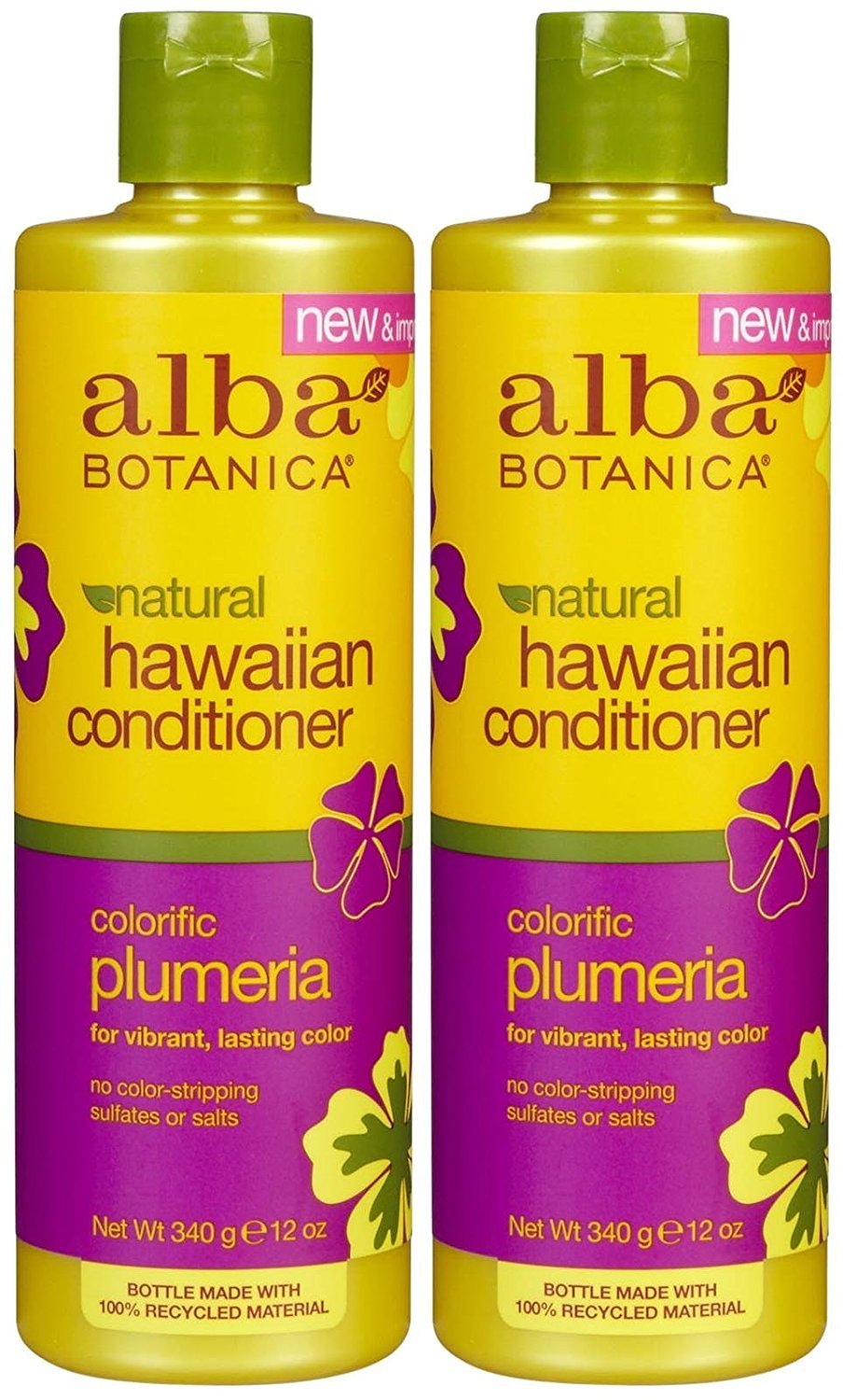 Alba Botanica Hawaiian Replenishing – Acondicionador para el cabello, Plumeria, 12 onzas, paquete de 2