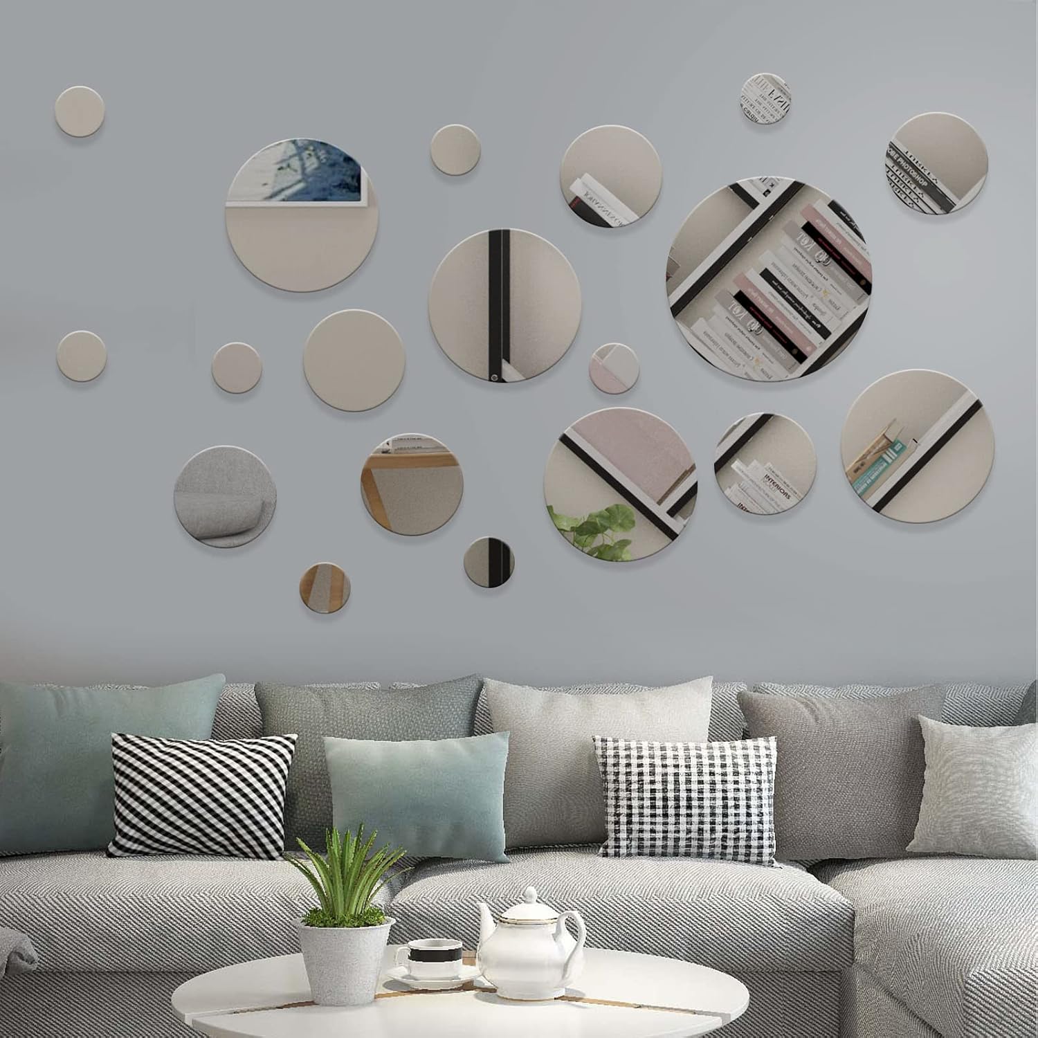 iCAGY Espejo redondo para decoración de pared, espejo de pared circular decorativo, espejo acrílico, autoadhesivo, montado en la pared, decoración