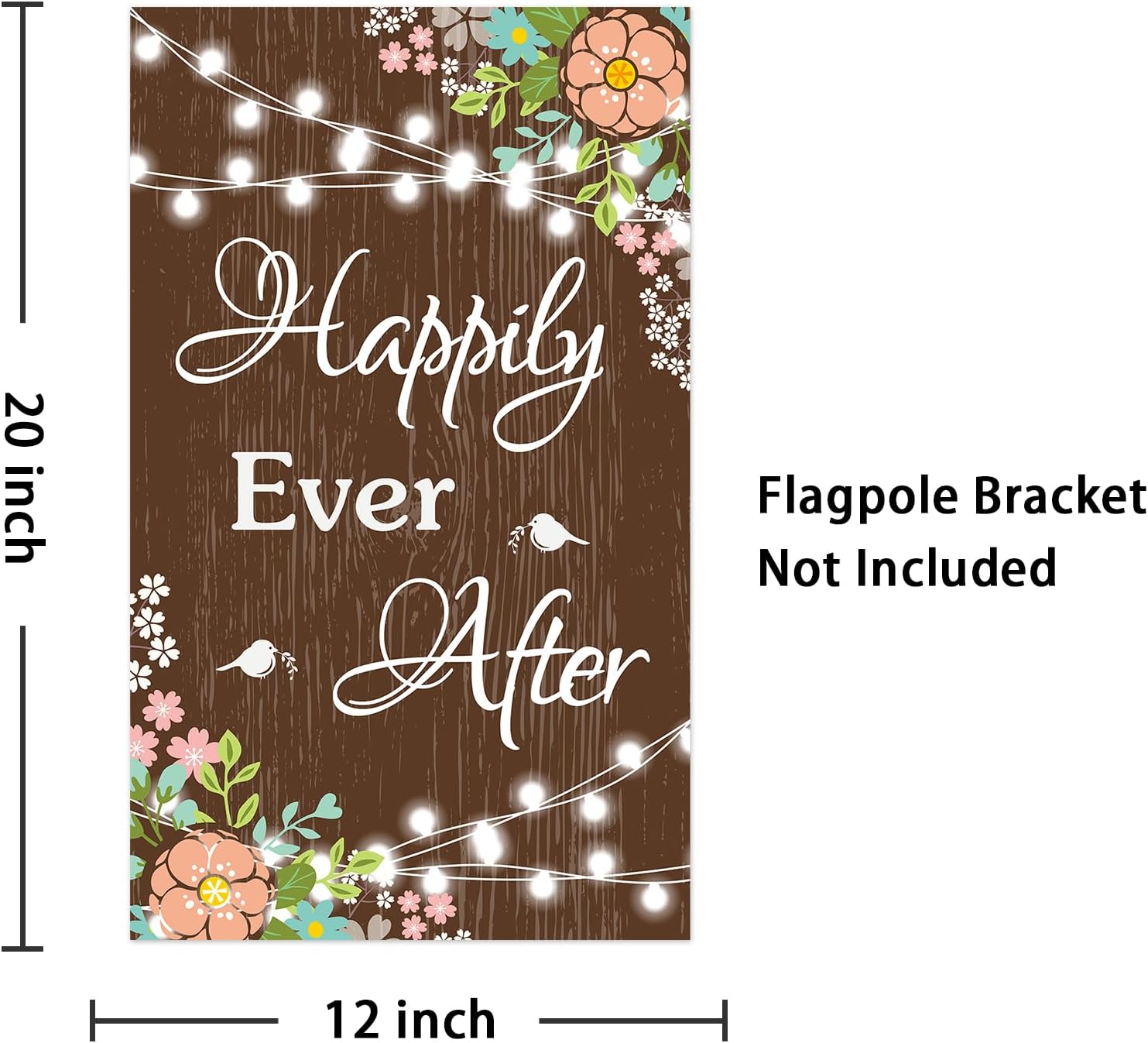 Mokonate Bandera de jardín con texto en inglés “Happily Ever After”, decoración de 12 x 20 pulgadas, doble cara para exteriores, novia, novio, boda,