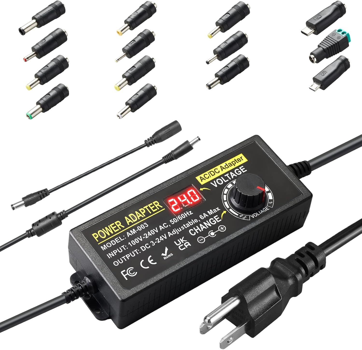 Adaptador de fuente de alimentación ajustable de 144 W 3 V  24 V 6 A Adaptador de corriente de conmutación variable universal 100V-240V AC a DC