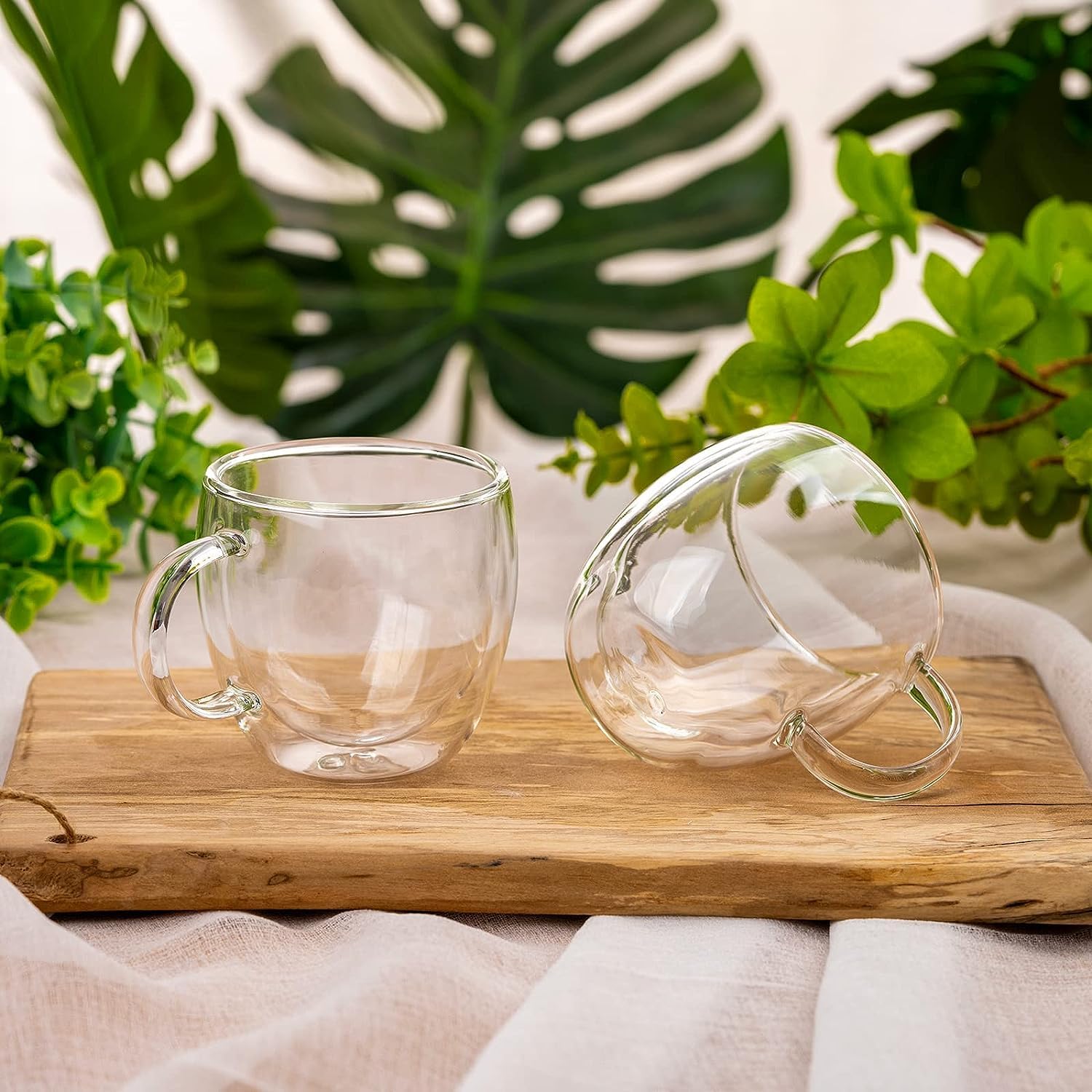 Juego de 2 tazas de café de vidrio de doble pared con asa, tazas de café de capa aislada, tazas de vidrio borosilicato transparente, perfectas para