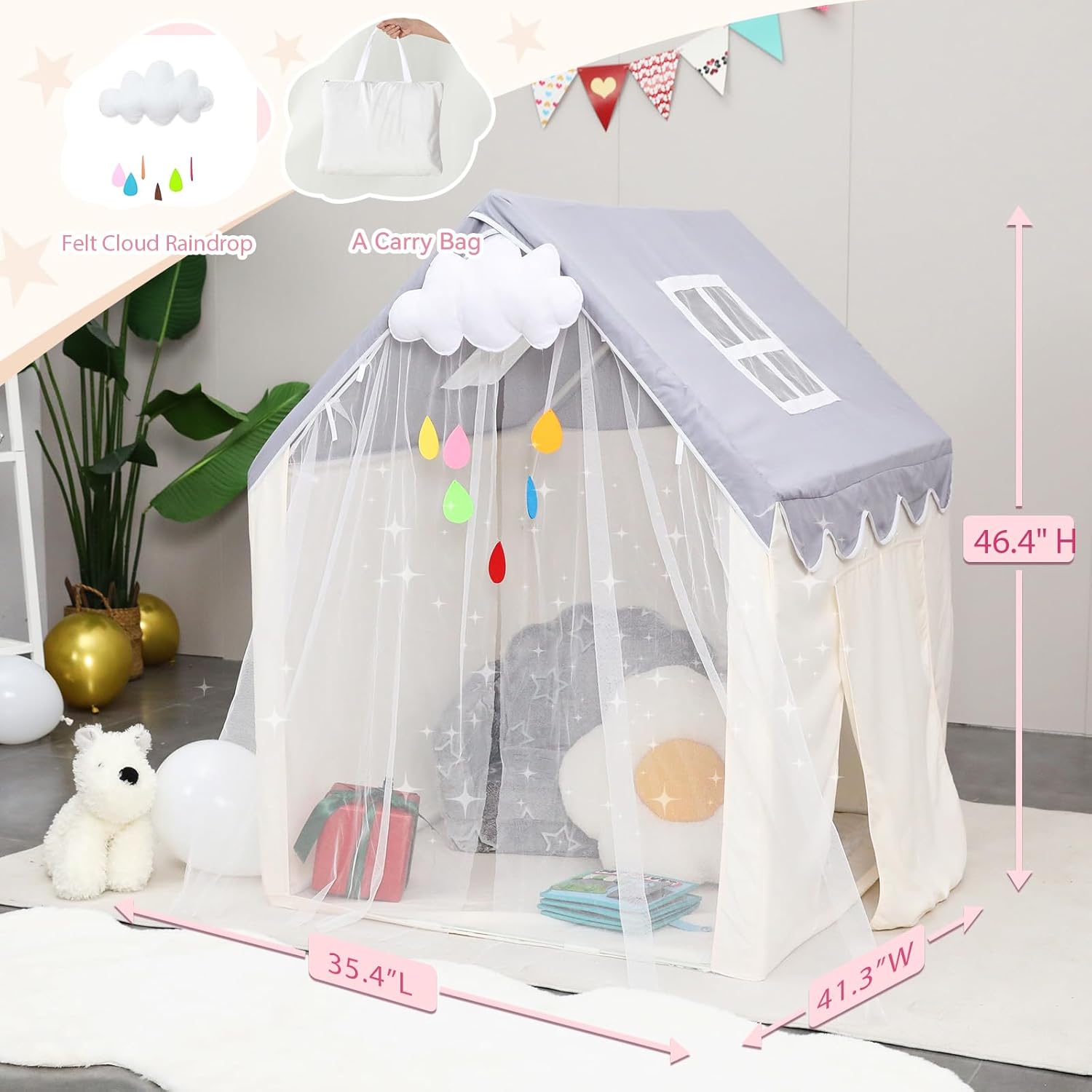 Annualring Tienda de campaña para niños, tienda de campaña tipo tipi con nube de fieltro para interiores, casa de juegos para niños pequeños, tienda