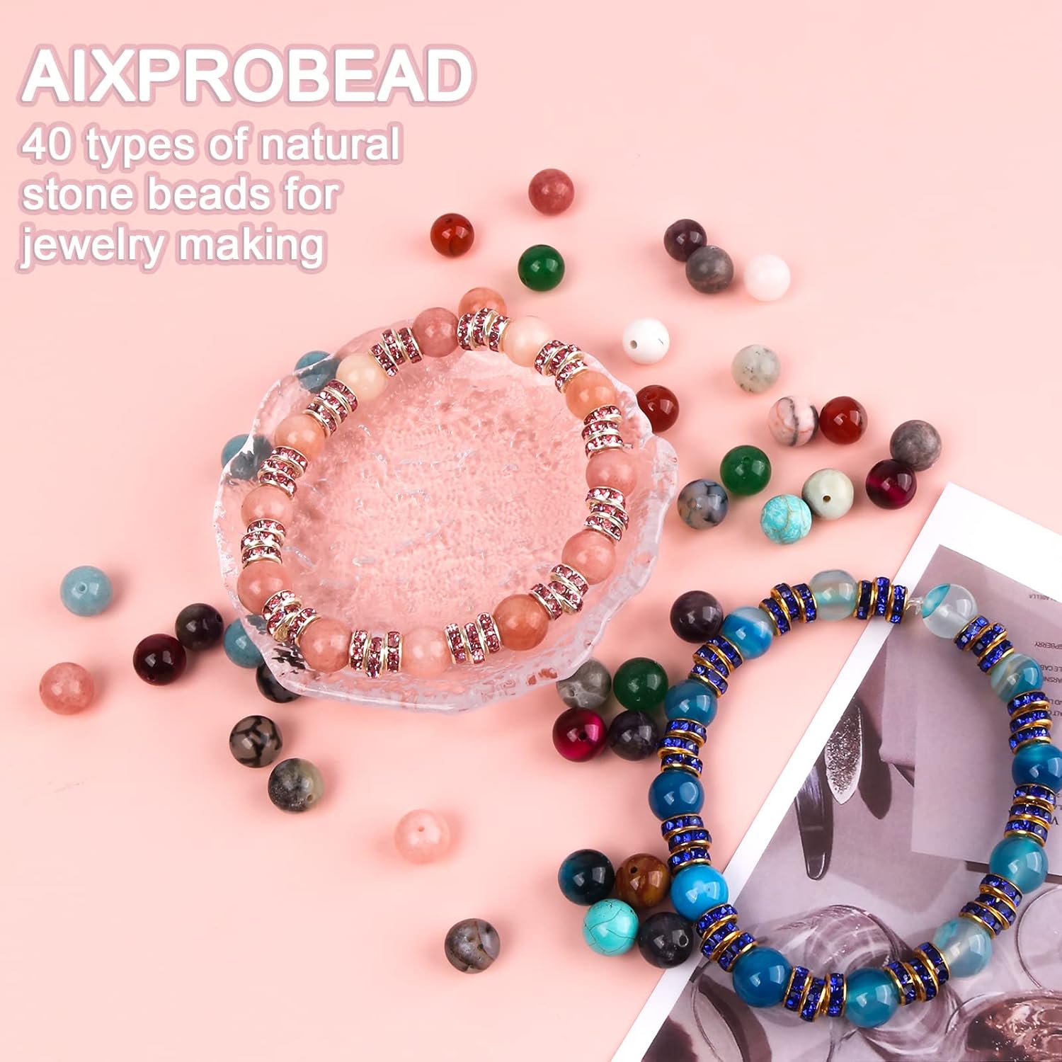 100 cuentas de piedras preciosas naturales de lapislázuli de 0.315 pulgadas para hacer joyas, cuentas redondas sueltas de piedra para pulseras y