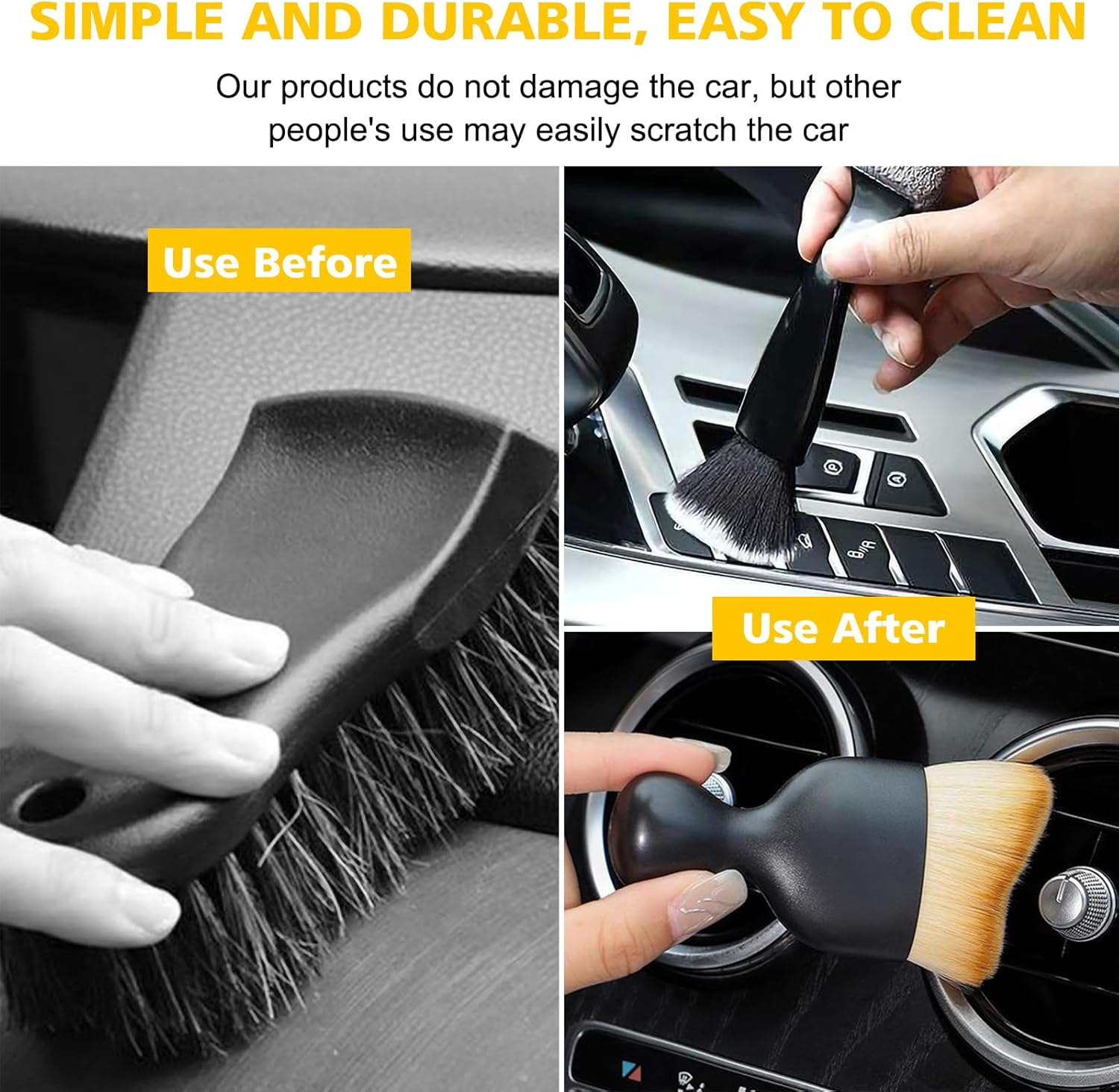 TUTUDOW 3 cepillos de polvo para interior del automóvil, cepillo para detallar el automóvil, cerdas suaves, herramienta para limpiar paneles (1