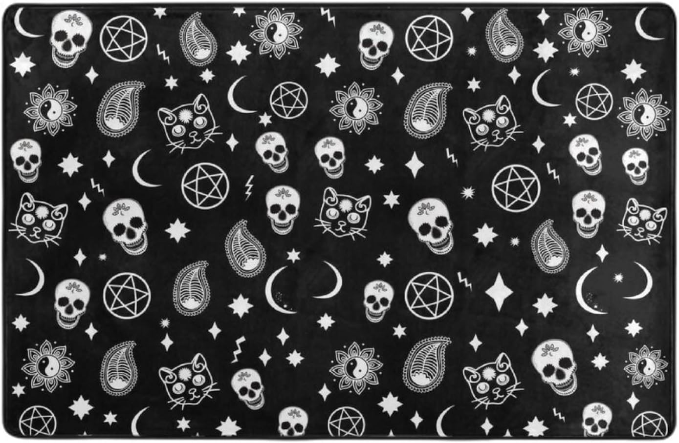 Alfombra antideslizante para lavandería, tapete de cocina de granja, baño, lavandería, accesorios de decoración (calavera, gato, luna, patrón