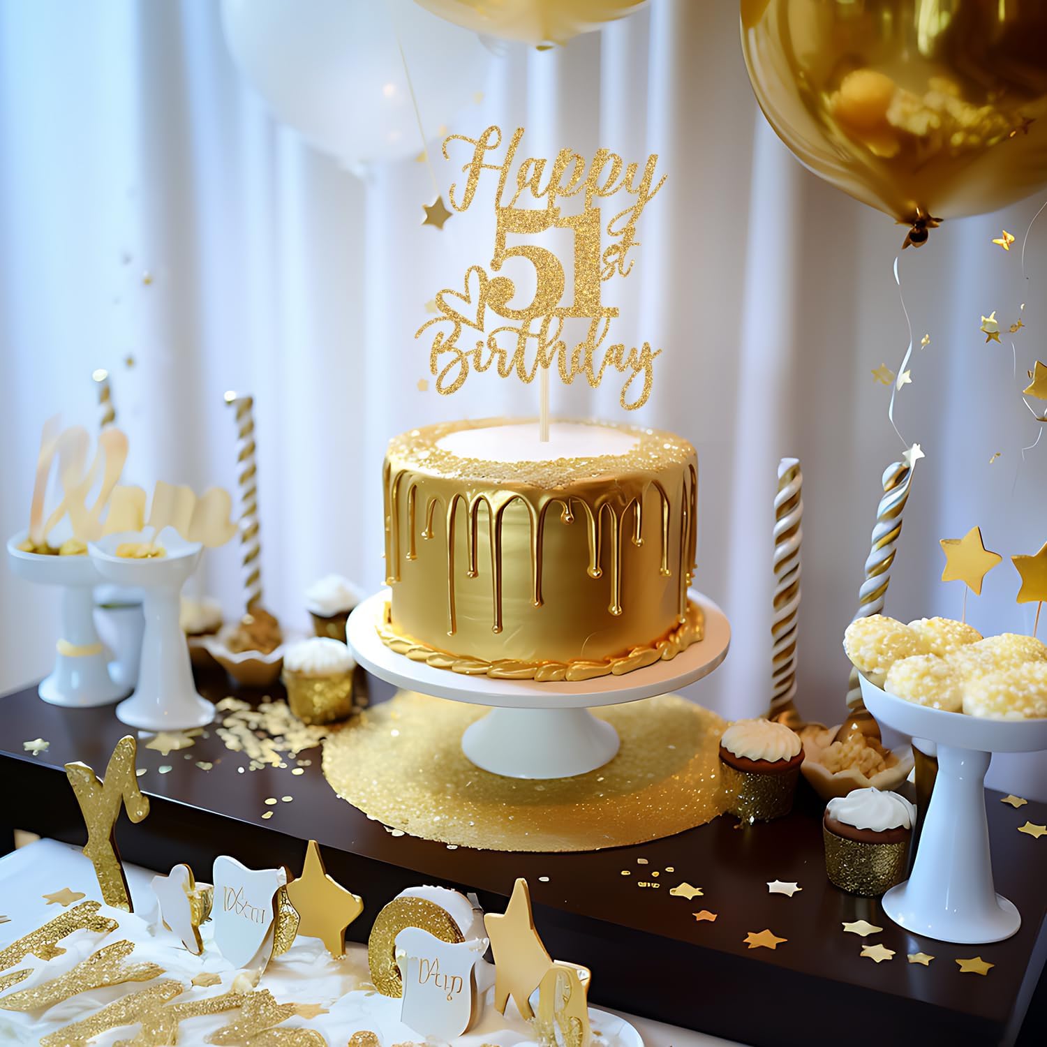 Decoración para pastel de cumpleaños número 51, decoraciones de cumpleaños 51 para mujereshombres, saludos a 51 años, Hello 51, suministros de