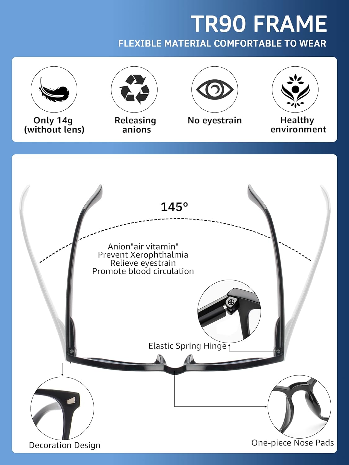 Juego de 5 gafas de lectura con bloqueo de luz azul para mujereshombres, anti rayos UVdeslumbramiento para lectores de moda con bisagra de resorte